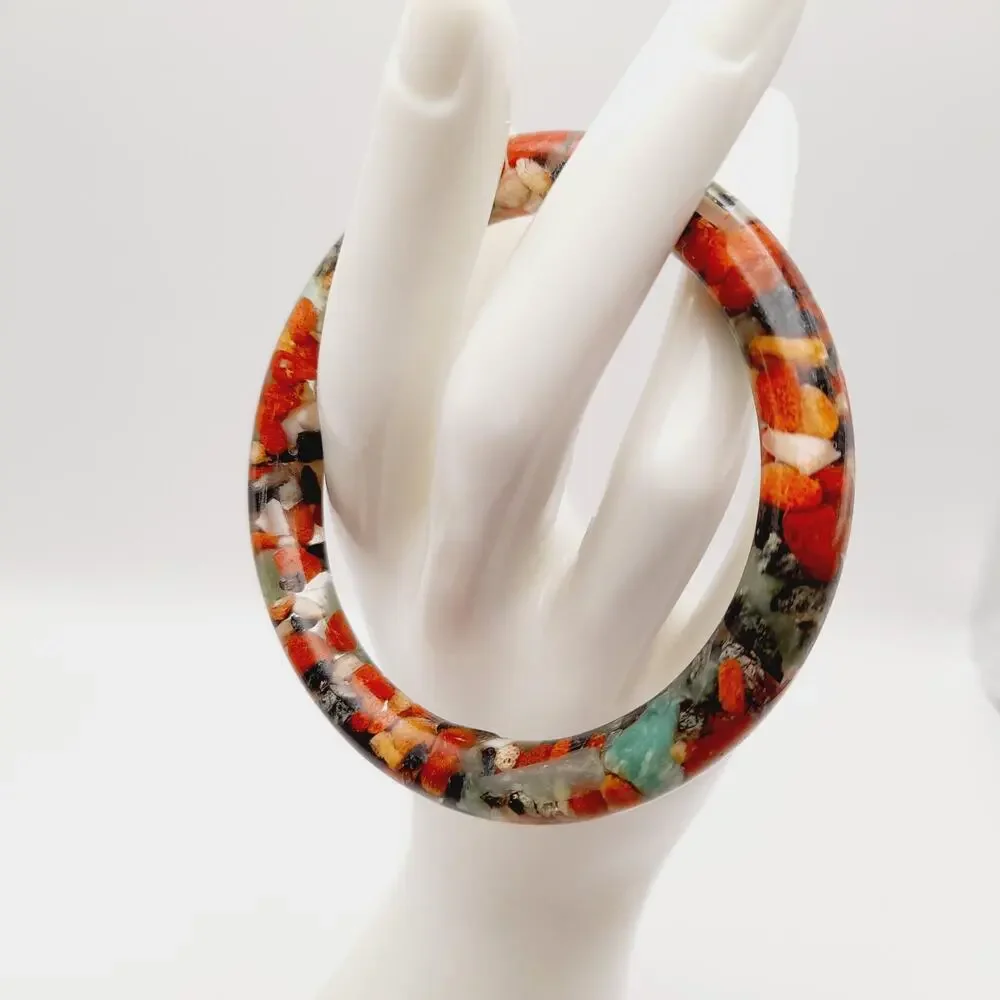 Vintage Transparent Resin Bangle Bracelet Filled With Rock Chips